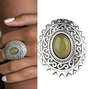 Aztec silver and green ring